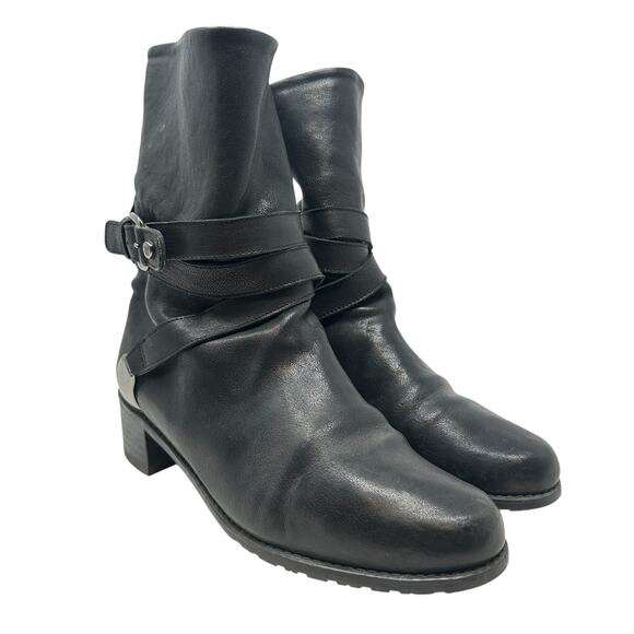 Stuart Weitzman Ranch Dressing Boots Moto Buckle Leather Black Size US 6 - Picture 6 of 13